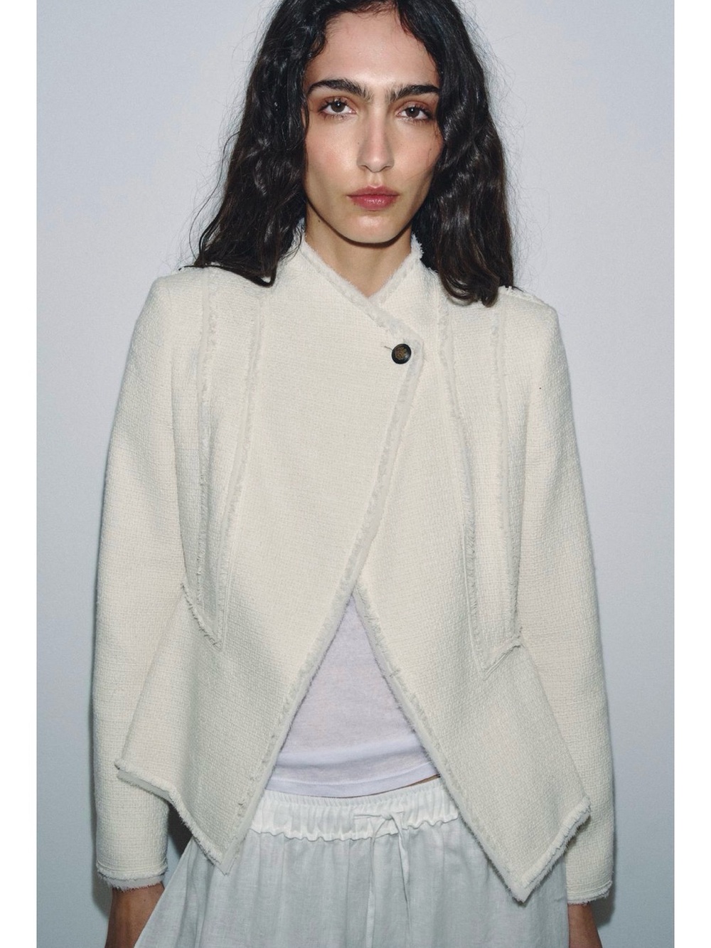 Zara Cream Asymmetrical Textured Jacket